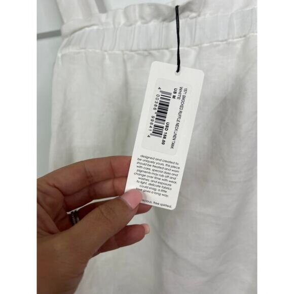 NWT Unsubscribed Sleeveless Smocked Ruffle Neck Linen Tank White Size: Medium - Picture 5 of 7